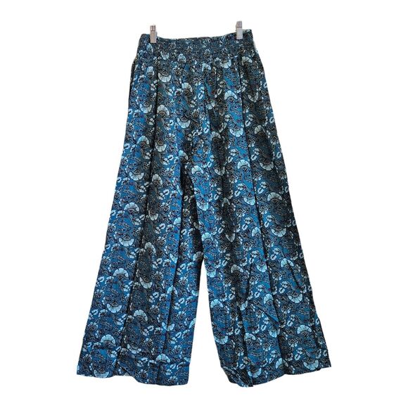 BAND OF THE FREE Women S Pants Elise Teal Floral Wide Leg Smocked Elastic Waist - Picture 6 of 6